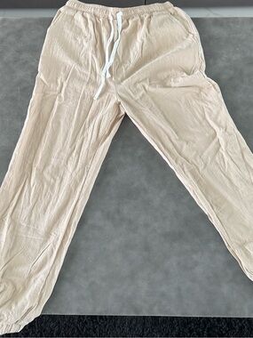 Men's Lightweight Linen Drawstring Pants in Beige